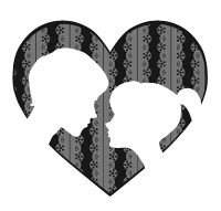 レース背景に白抜きの横顔カップルイラスト素材