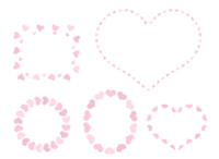 淡いピンクハートのミニフレームセット円形・楕円形・四角・ハート型