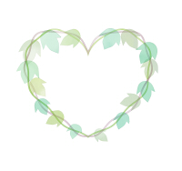 水彩風手描き葉っぱのハートフレーム　くすんだ緑の葉のイラスト