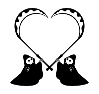 死神の鎌ハートイラスト　黒単色