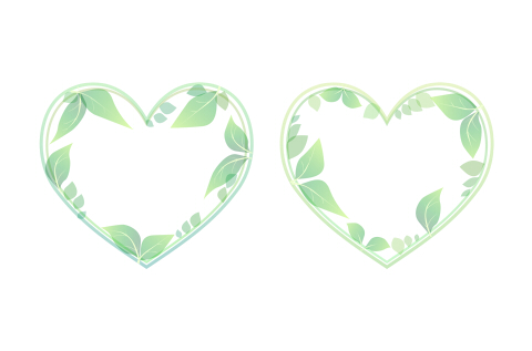 葉っぱのハートフレーム2種類セット　グリーンの葉で装飾されたフレームイラスト素材