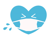 マスクを付けたハートイラストくしゃみブルー