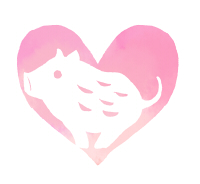 水彩風手描きイノシシイラスト素材ピンクに白抜き