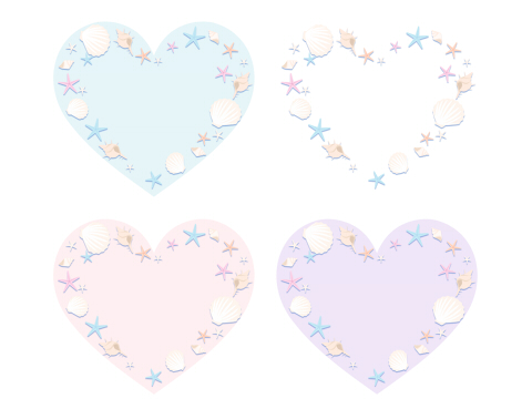 480貝殻とヒトデイラスト夏イメージハートフレーム