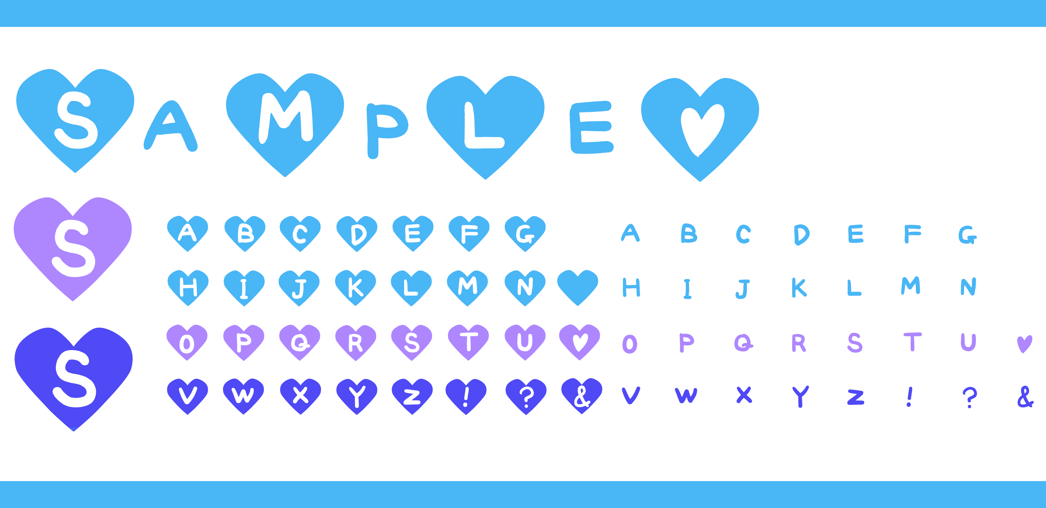 手描きアルファベットのハート素材 水色 青 紫 ハートの素材屋