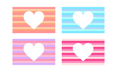 フリー素材カラフルボーダーの背景に白抜きのハート