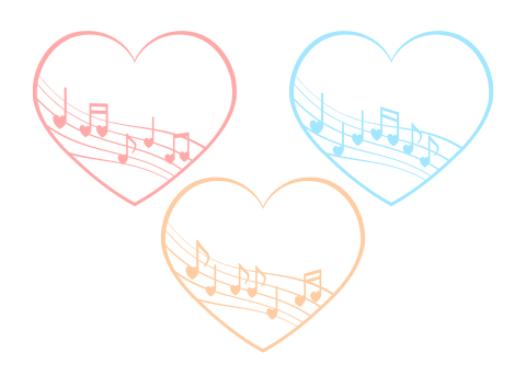 音符のハートフレームピンクと黄色とブルー