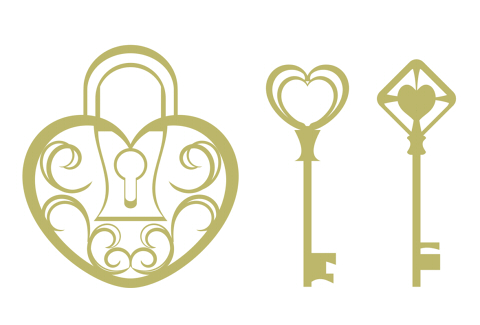ハート型の錠と鍵のイラスト素材