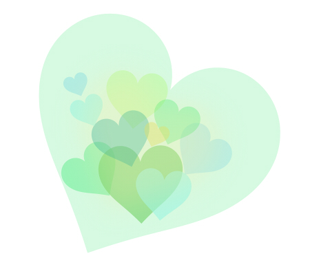 480透けて重なる淡いグリーンのハート