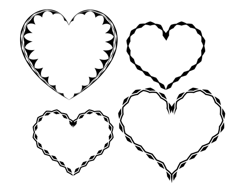 ギザギザジグザグした装飾線のハート枠モノクロ