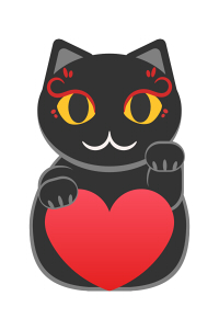 左手を上げている黒い招き猫のイラスト素材