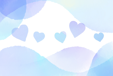水彩風波模様フレームと淡い水色のハートマーク