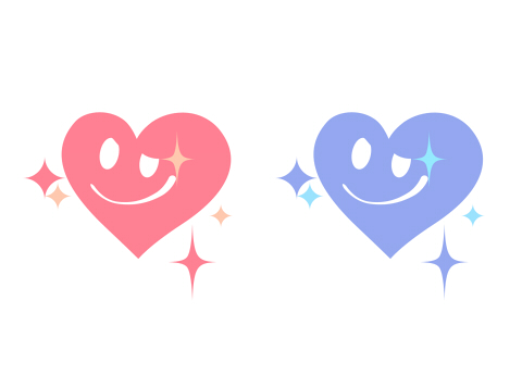 ドヤ顔のハートマーク素材　ピンクとブルー