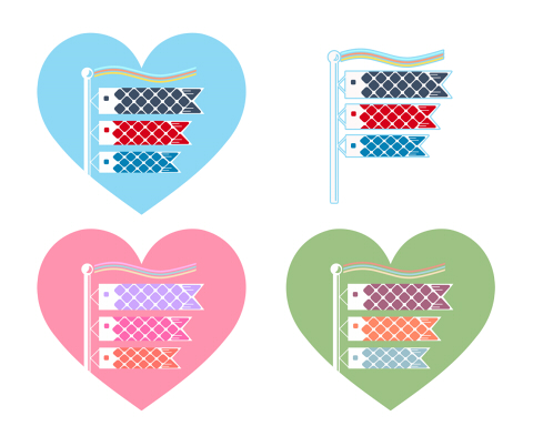 鯉のぼりイラストフリー素材　ピンクや水色、緑