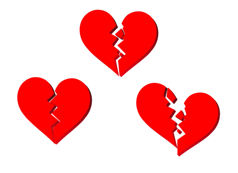 割れたハートのイラスト素材ひび割れと真っ二つ、粉々まで