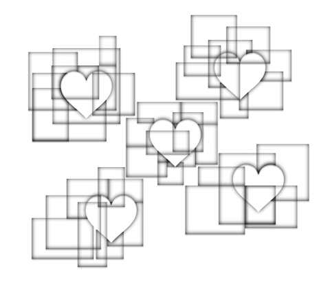 重なる四角にハートマーク