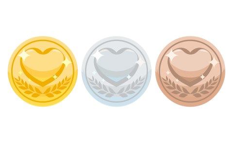 ハートコインのイラスト素材金銀銅色