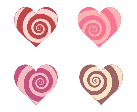 渦巻き模様のハートマーク ピンクやブラウンのぐるぐる模様