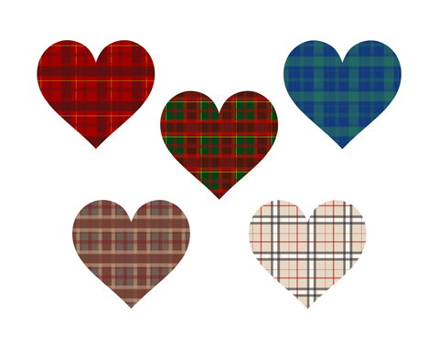タータンチェック風ハートマーク素材赤やベージュ、青など5色