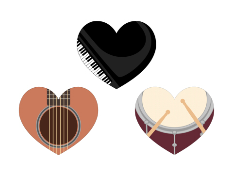 フリー素材　楽器イラストのハートマーク