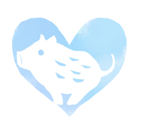 水彩風手描きイノシシイラスト素材水色に白抜き