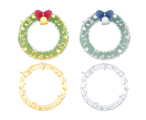 音符とハートのクリスマスリースイラスト素材