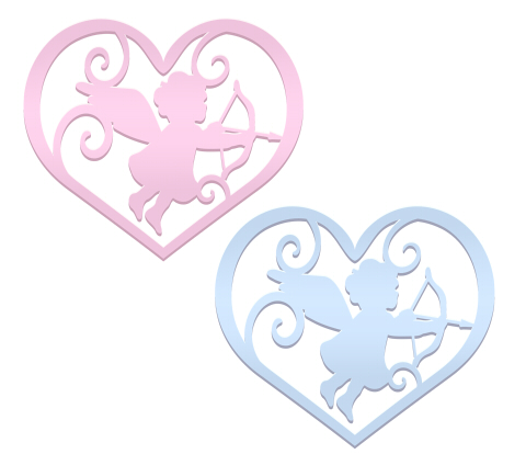 弓矢を持った天使（キューピッド）のシルエットハート薄いピンクとブルー