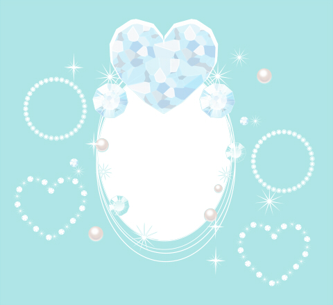 キラキラ宝石ハートのイラスト素材　白スペース入り装飾的な透過ミニフレーム