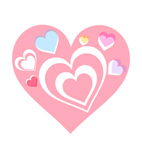 ピンクや水色のハートが重なるイラスト素材