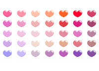 フリー素材のハートアイコン　赤やピンク、オレンジ、ベージュなど35色セット