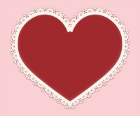 白レースで縁取りされた赤いハート