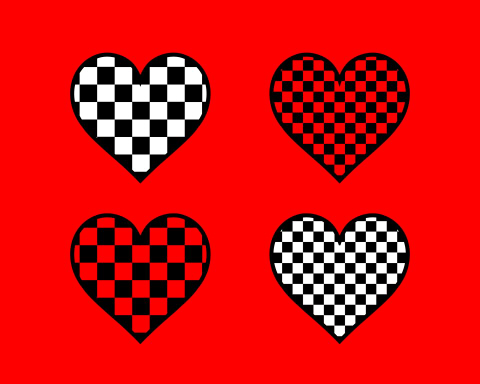 フリー素材白黒一松模様のハートマーク赤背景