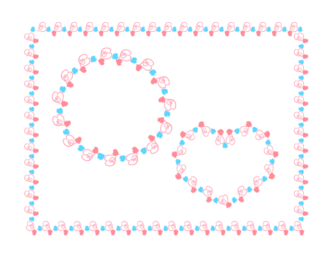 ピンクと水色のハート装飾枠