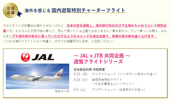 JALは、JTBと共同で、海外を感じる 国内遊覧チャーターフライトを開催！