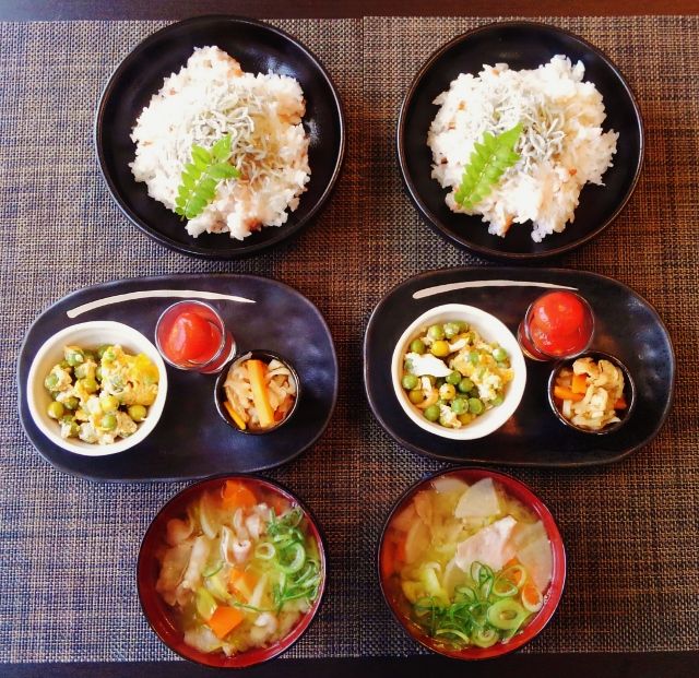 蛋白質が足りないかも 梅干しの炊き込みご飯ｄｅしらす丼