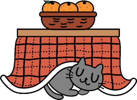 冬のイラスト こたつ猫みかん ②20150126
