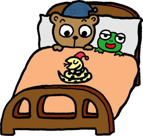 冬のイラスト冬眠ベッド3匹20150126