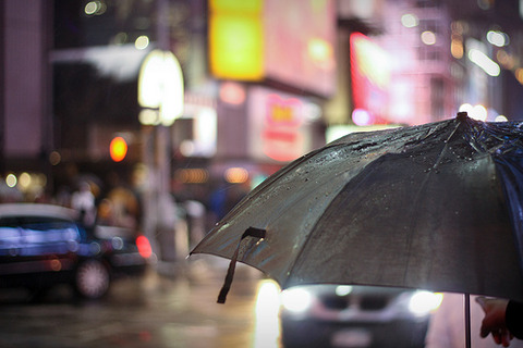 傘（黒）雨の中