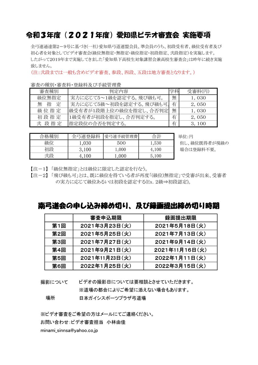 ビデオ審査会実施要項 名古屋南弓道会 お知らせ掲示板