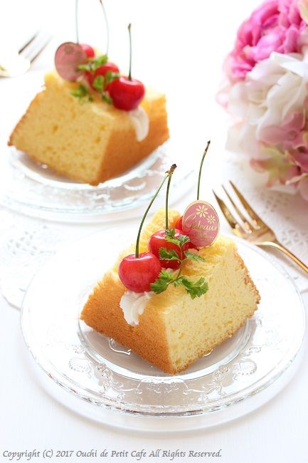 やっぱりかわいい さくらんぼ ヨーグルトシフォンサンド おうち De Petit Cafe お菓子と愉しむ時間