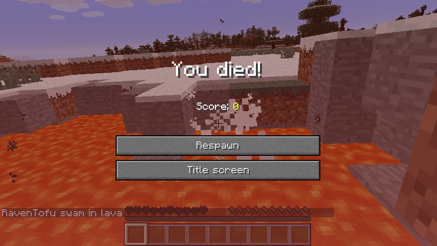 Minecraft 死亡時のメッセージが チャット欄だけでなく 画面にも表示されるようだ まいんくらふと2っき