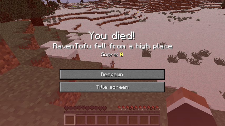 Minecraft 死亡時のメッセージが チャット欄だけでなく 画面にも表示されるようだ まいんくらふと2っき