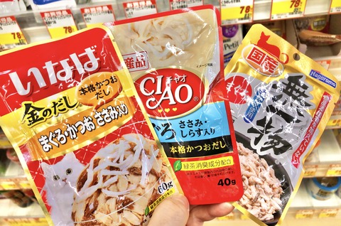 猫のご飯の味見係:猫パウチ、いなば金のだし・CIAOチャオパウチ・無