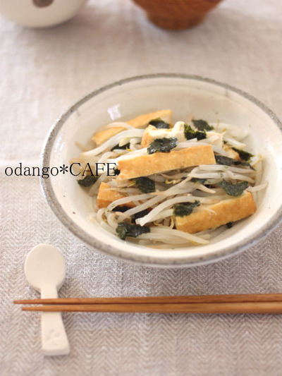 節約おたすけレシピ♪厚揚げともやしの海苔塩炒め1_600