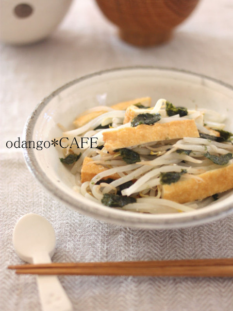 節約おたすけレシピ♪厚揚げともやしの海苔塩炒め2_600