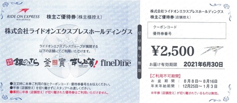 株主優待 ライドオン エクスプレス 6082 2020年6月 Misono末裔