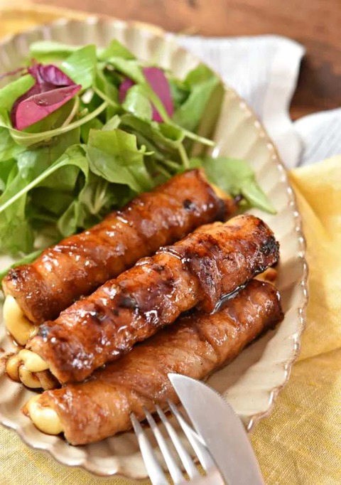 竹輪チーズの肉巻き照り焼き-レシピ-メイン-写真