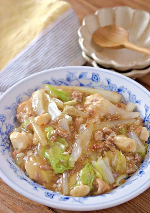 白菜と厚揚げ豆腐のひき肉あん-レシピ-メイン-写真