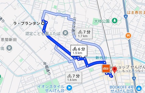 ラプランタンからせんげん台(自転車で6分)