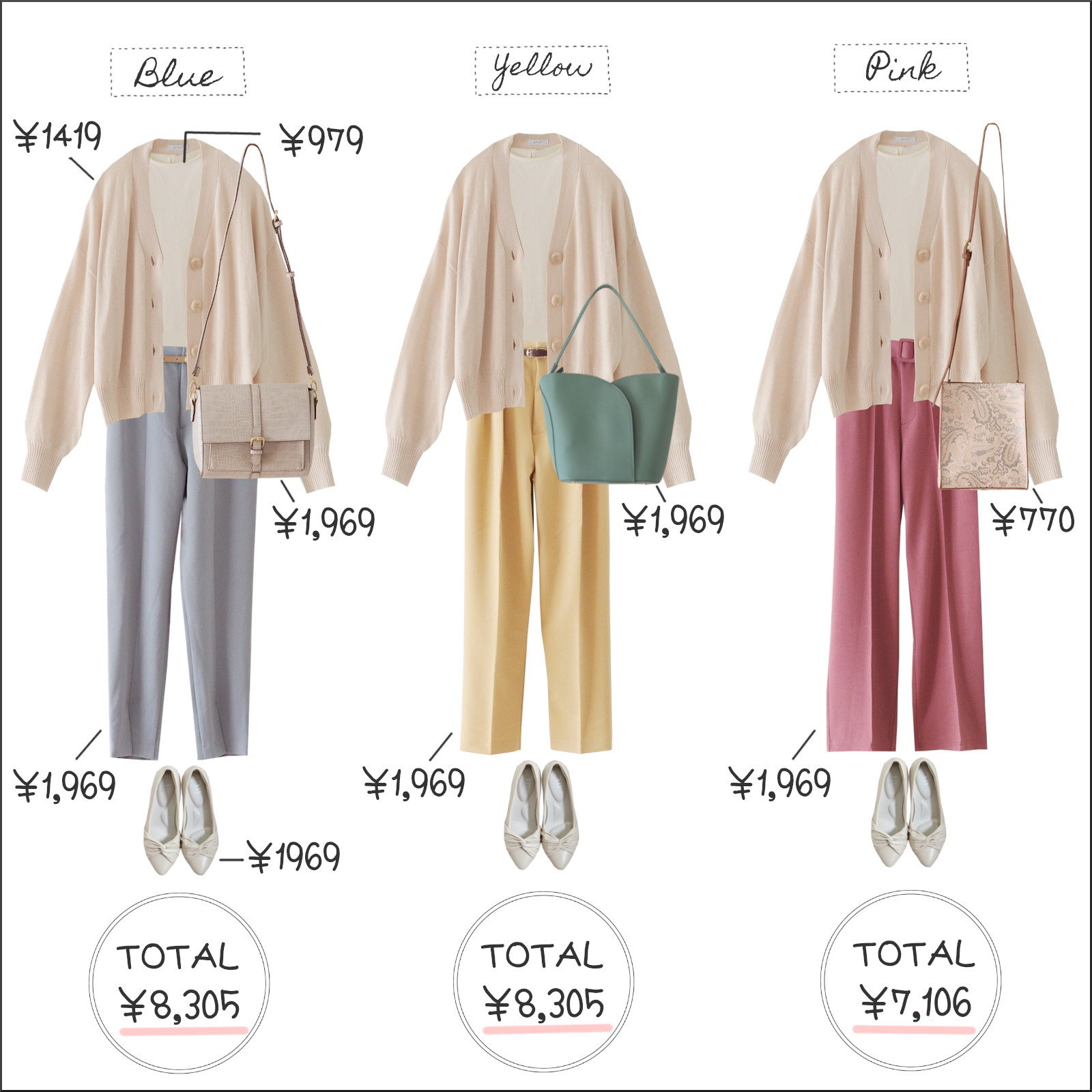 しまむら 今春カラーパンツに夢中 ブルー イエロー ピンク着回しコーデ しまむらコーデ365日 Powered By ライブドアブログ